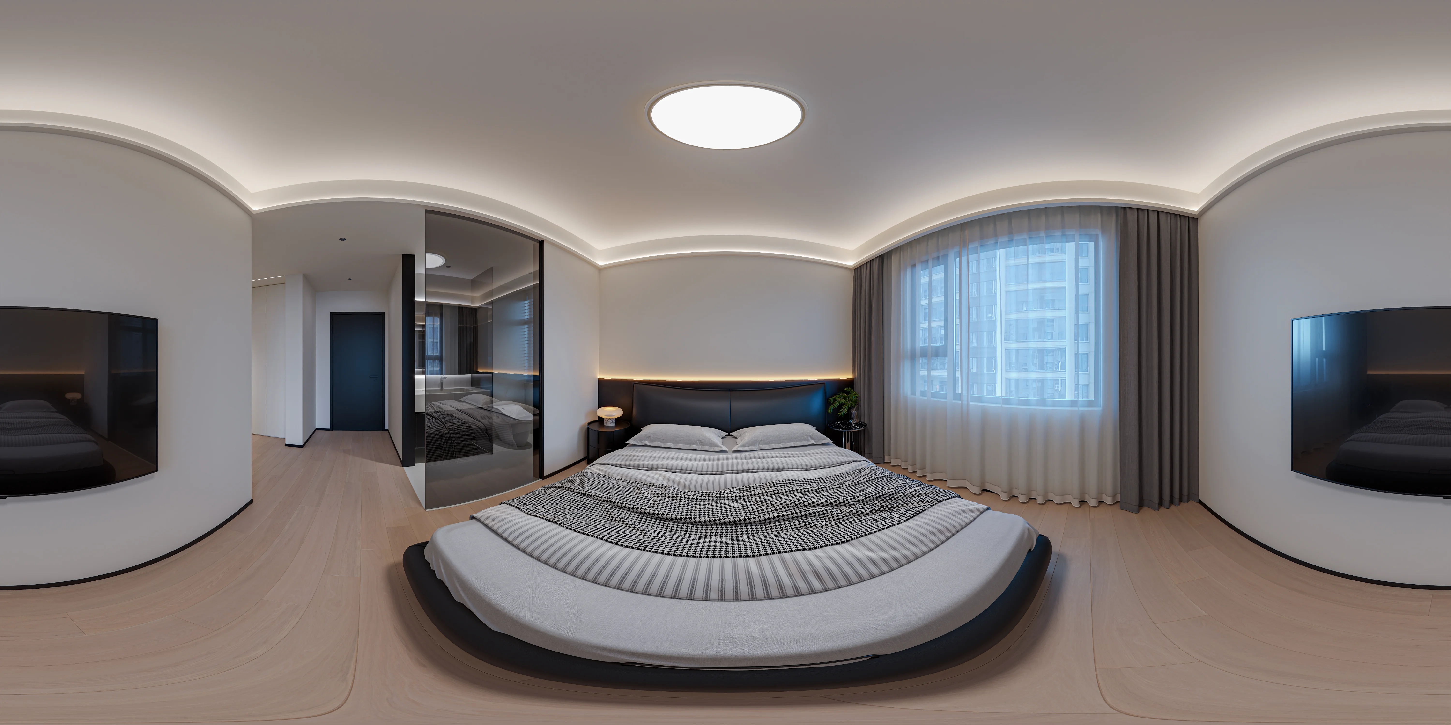 Modern bedroom and bathroom dressing room - 360° Thumbnail