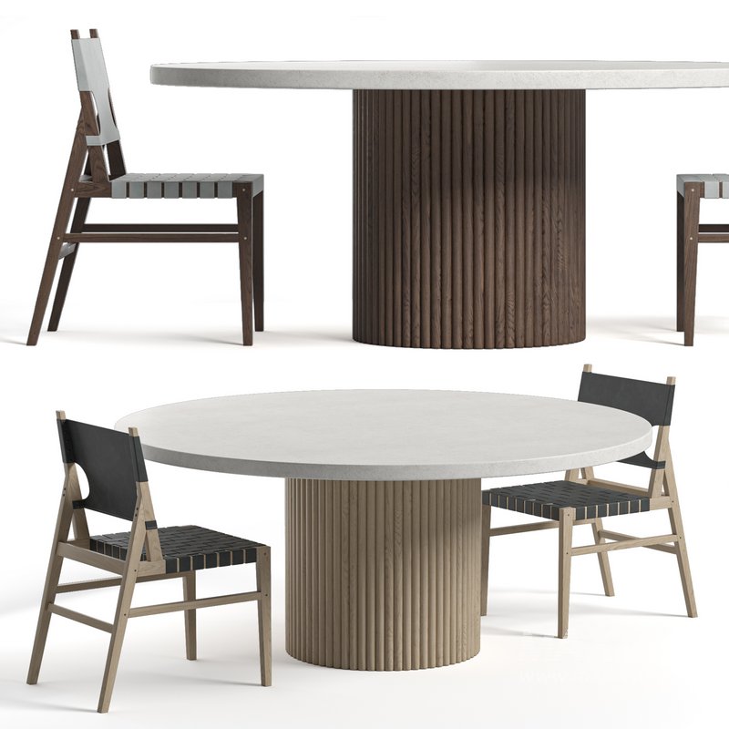 JENSEN LEATHER DINING CHAIR And PRE ORDER ARIA VITOLO PILLAR ROUND DINING TABLE - Image 1