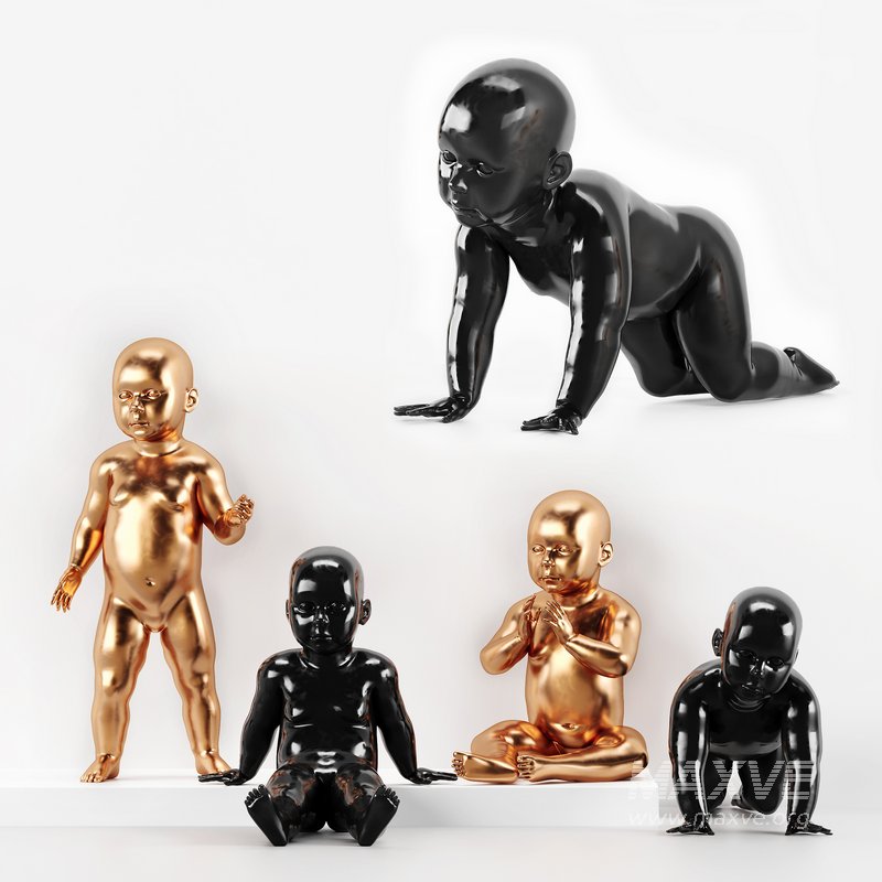 Black and Gold Baby Mannequin 4 pose Dive Gesture Pat a cake Relax - Image 1