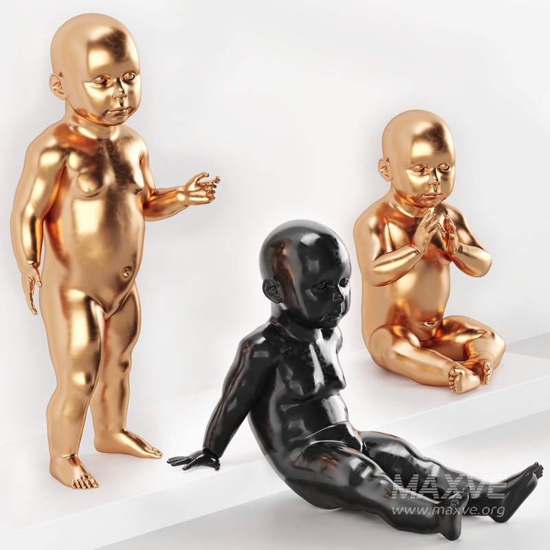 Black and Gold Baby Mannequin 4 pose Dive Gesture Pat a cake Relax - Image 2