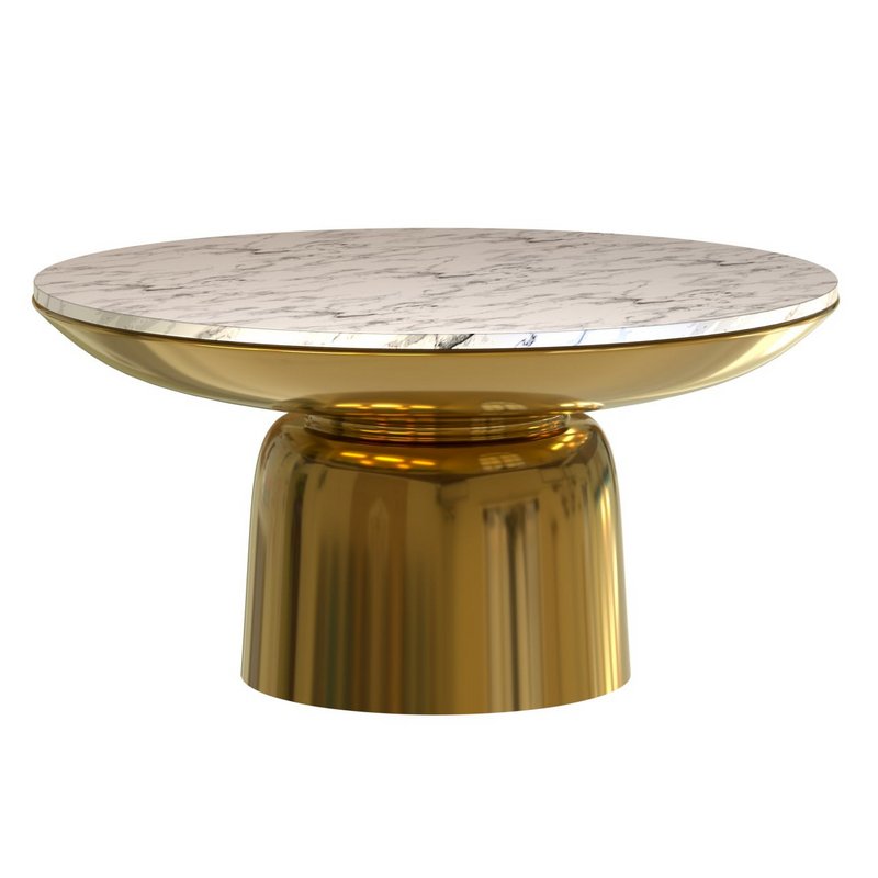Round coffee table in white marble and gold-tone metal - Image 1