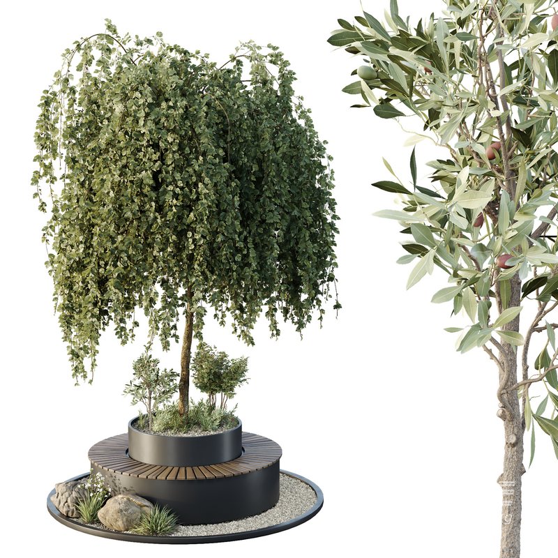 HQ Urban environment set of green plant benches 05 - Image 1