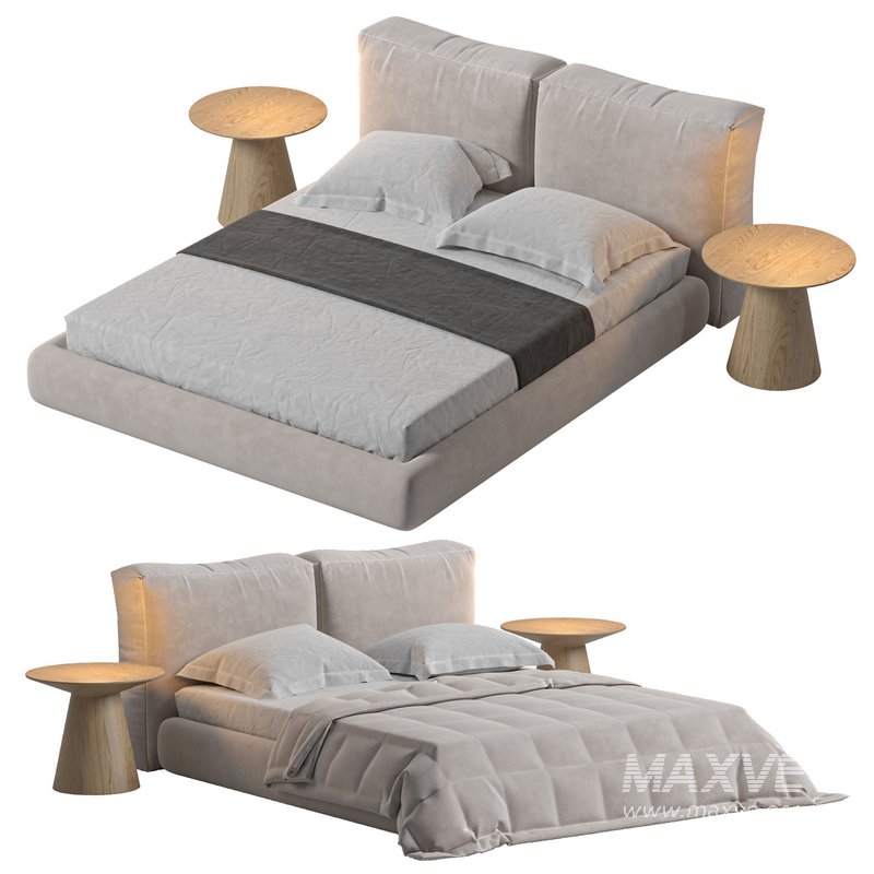 Amos Boucle White Contemporary Rectangular Head Board Bed - Image 1