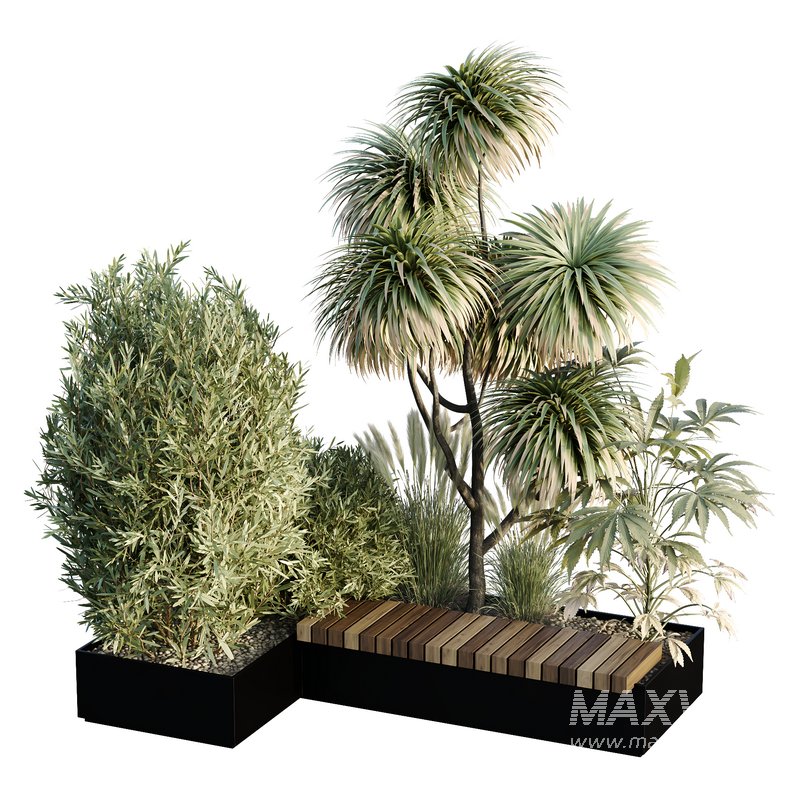 HQ Urban environment set of green plant benches 01 - Image 1