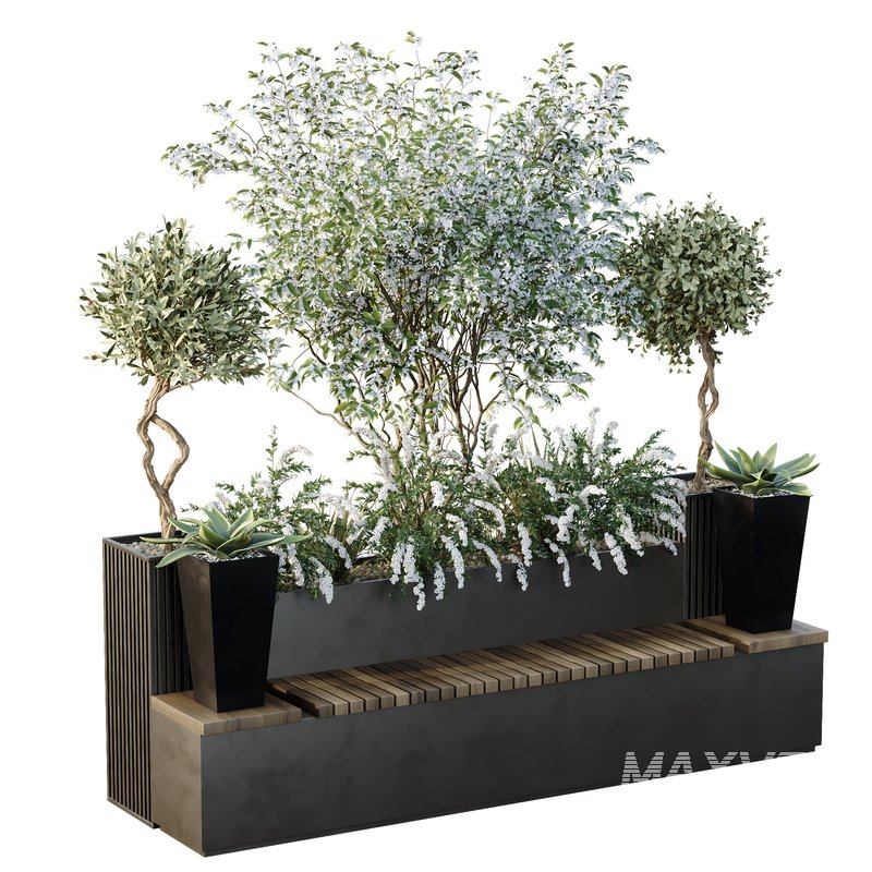 HQ Urban environment set of green plant benches 04 - Image 1