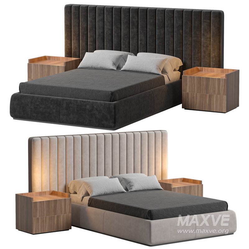 Walvia Gray Velvet Luxury Wide Headboard Bed - Image 1