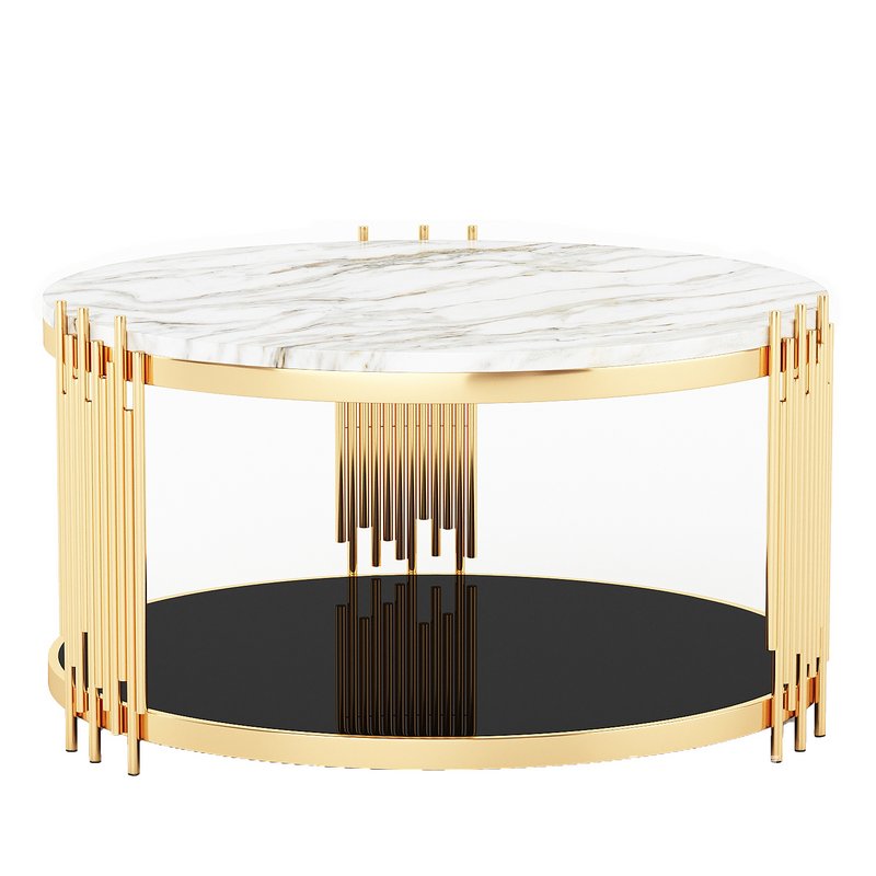 Camperian Rose Gold Coffee Table, Marble, Stainless Steel, Black - Image 2