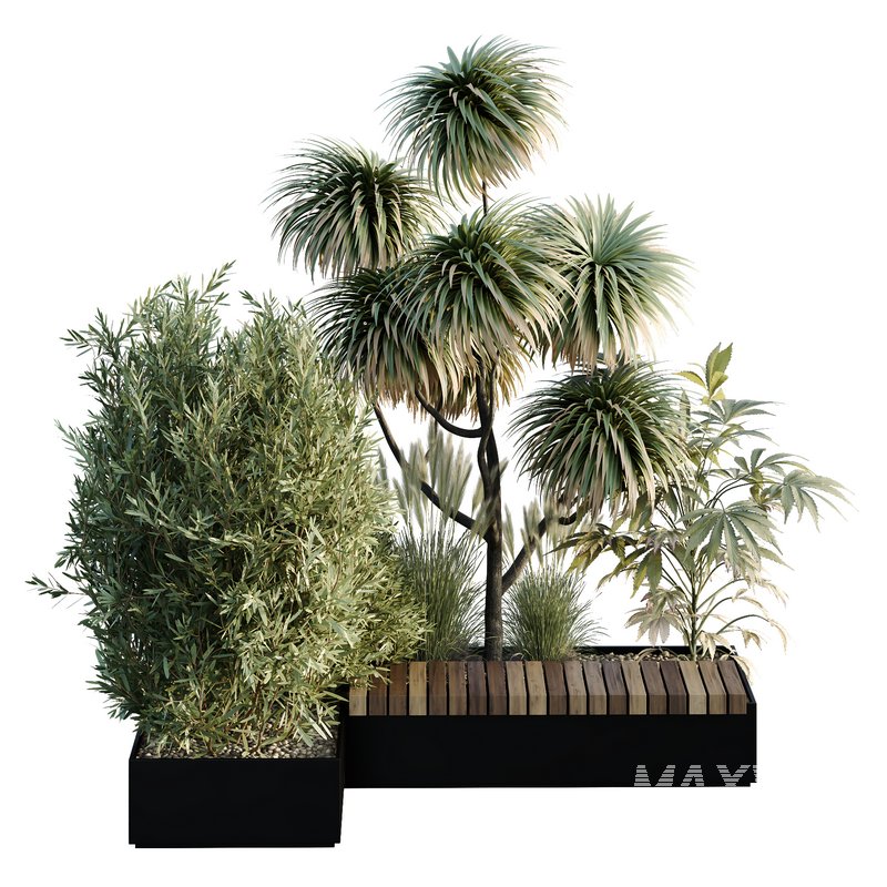 HQ Urban environment set of green plant benches 01 - Image 2