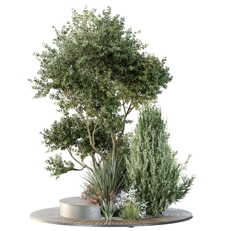 HQ Urban environment set of green plant benches 03 - Image 2