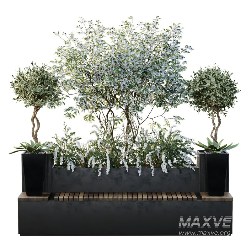 HQ Urban environment set of green plant benches 04 - Image 2