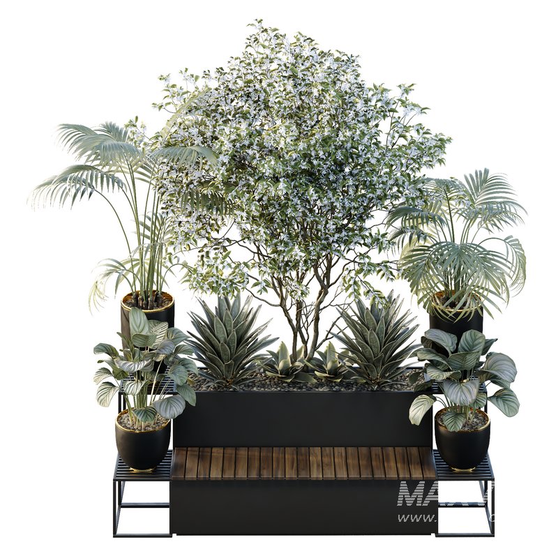 HQ Urban environment set of green plant benches 02 - Image 3