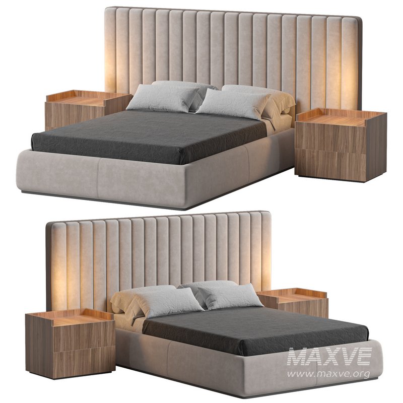 Walvia Gray Velvet Luxury Wide Headboard Bed - Image 3