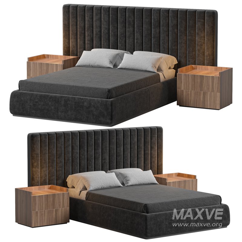 Walvia Gray Velvet Luxury Wide Headboard Bed - Image 2