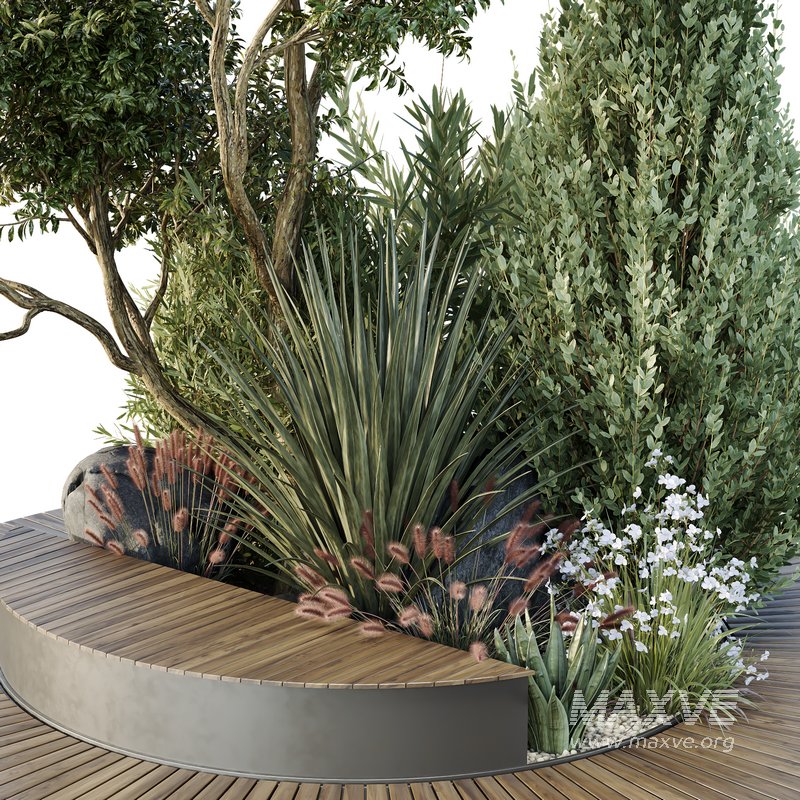 HQ Urban environment set of green plant benches 03 - Image 3