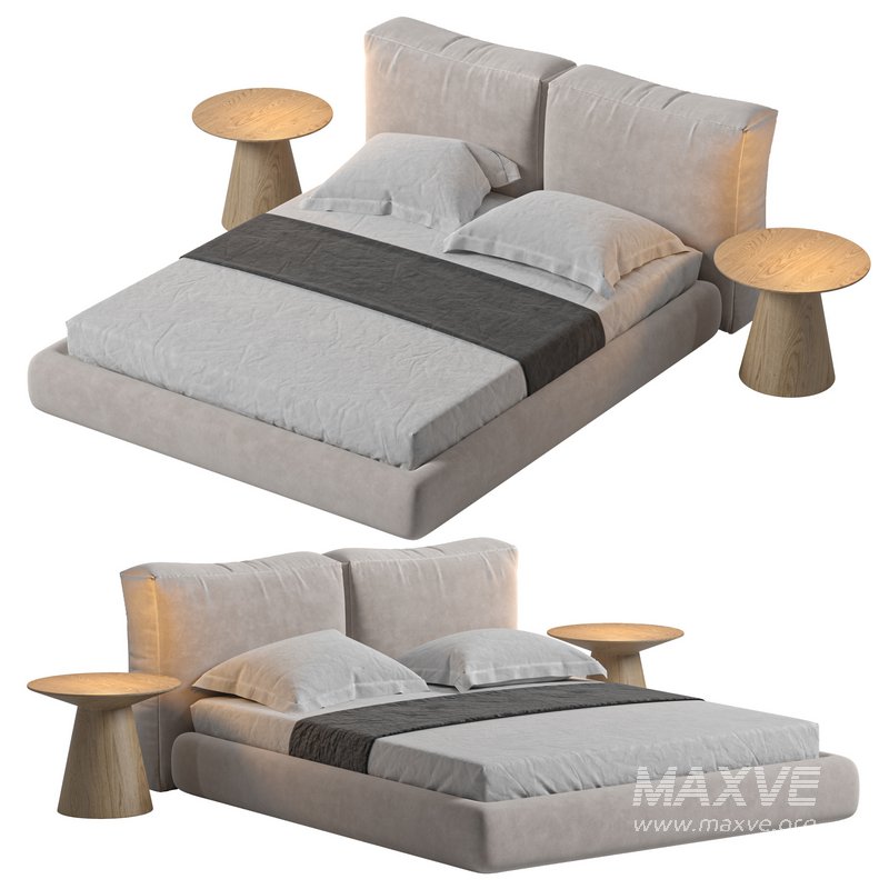 Amos Boucle White Contemporary Rectangular Head Board Bed - Image 2