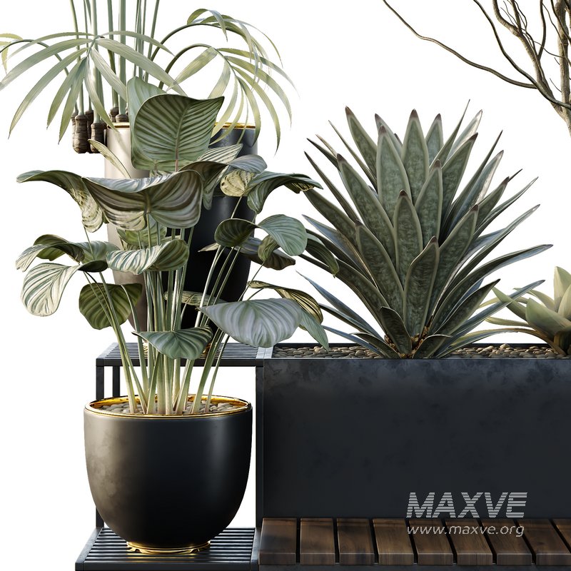 HQ Urban environment set of green plant benches 02 - Image 4