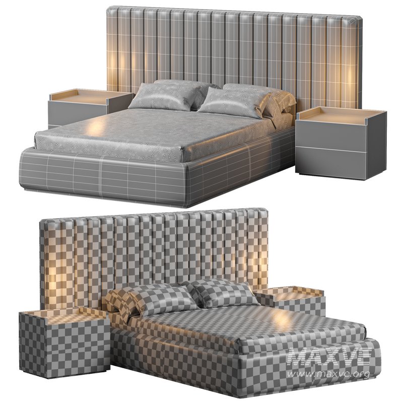 Walvia Gray Velvet Luxury Wide Headboard Bed - Image 4