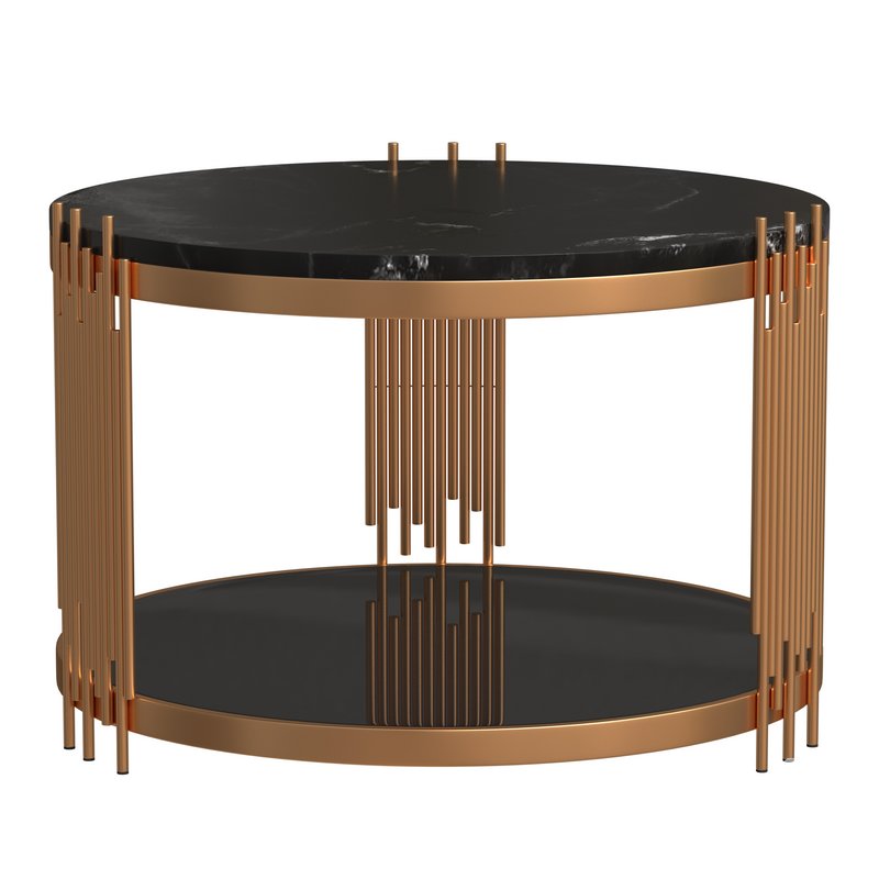 Camperian Rose Gold Coffee Table, Marble, Stainless Steel, Black - Image 1