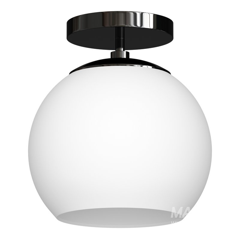 Wide Semi Flush Mount with Glass Shade in Brass White Milk - Image 3