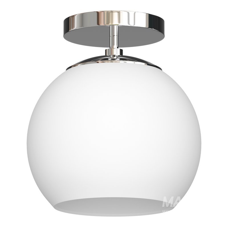 Wide Semi Flush Mount with Glass Shade in Brass White Milk - Image 1