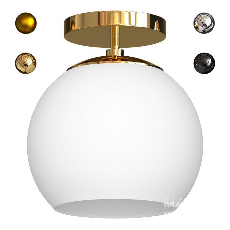 Wide Semi Flush Mount with Glass Shade in Brass White Milk - Image 2