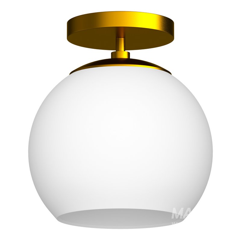 Wide Semi Flush Mount with Glass Shade in Brass White Milk - Image 4