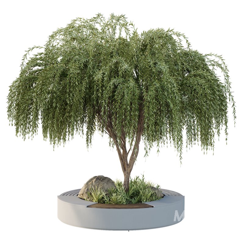 HQ Urban environment set of green plant benches 08 - Image 1