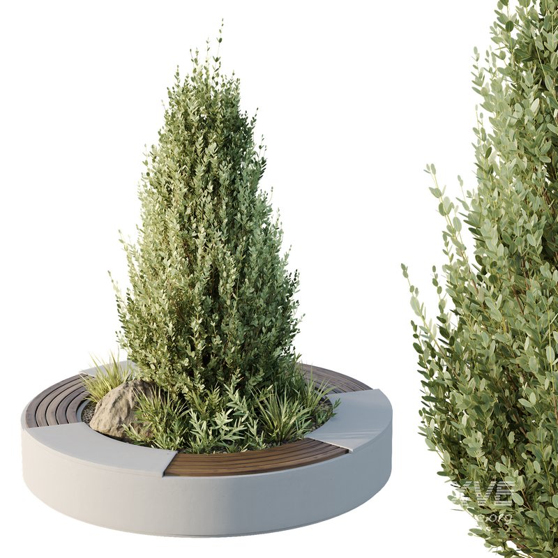 HQ Urban environment set of green plant benches 06 - Image 1