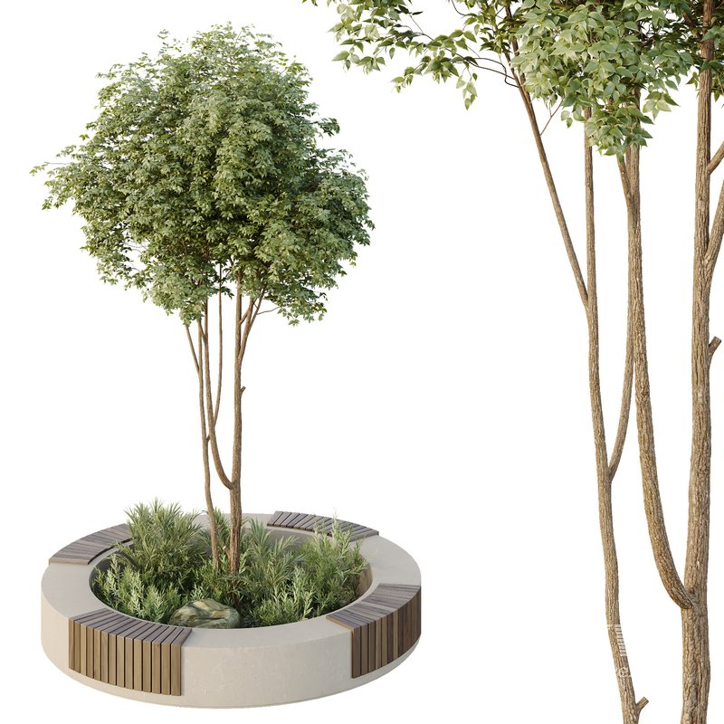 HQ Urban environment set of green plant benches 09 - Image 2