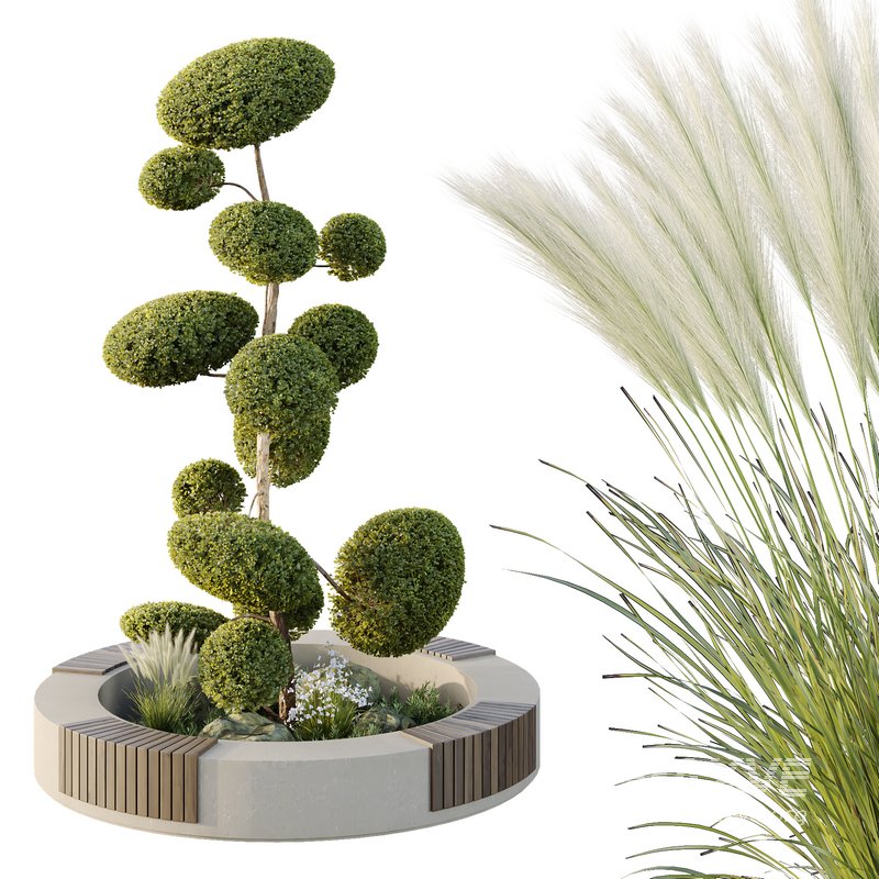 HQ Urban environment set of green plant benches 10 - Image 1