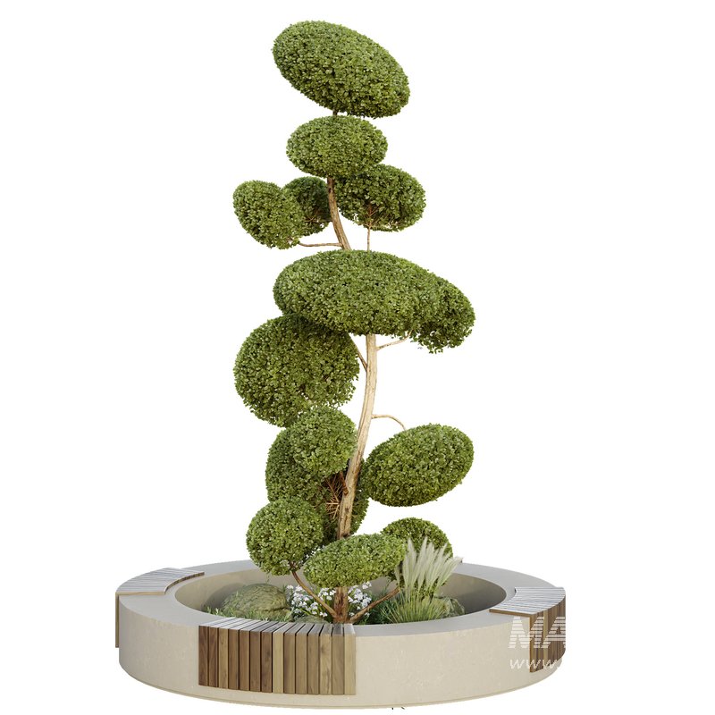 HQ Urban environment set of green plant benches 10 - Image 2