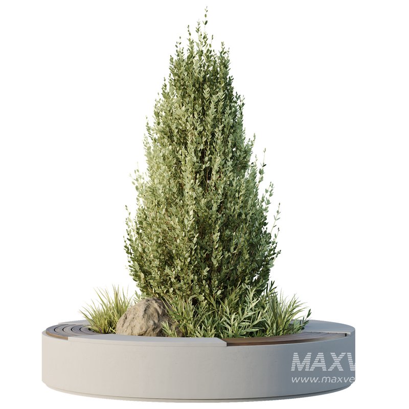 HQ Urban environment set of green plant benches 06 - Image 2