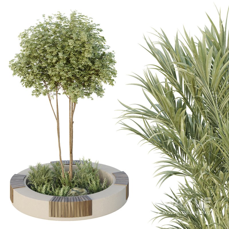 HQ Urban environment set of green plant benches 09 - Image 3