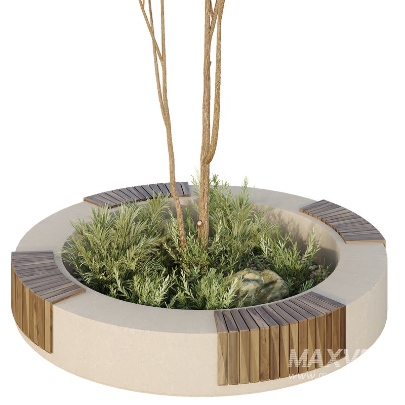 HQ Urban environment set of green plant benches 09 - Image 1