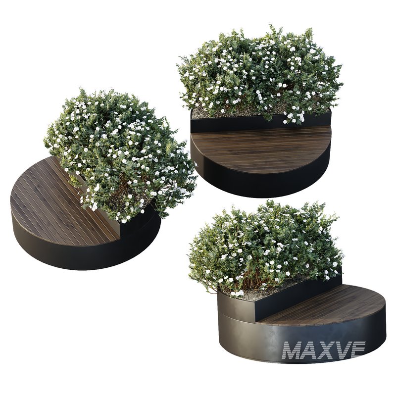 HQ Urban environment set of green plant benches 07 - Image 2