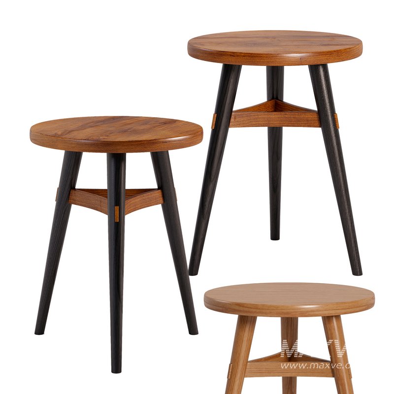3 Leg Stool with Curved Stretchers – Chairs - Image 1