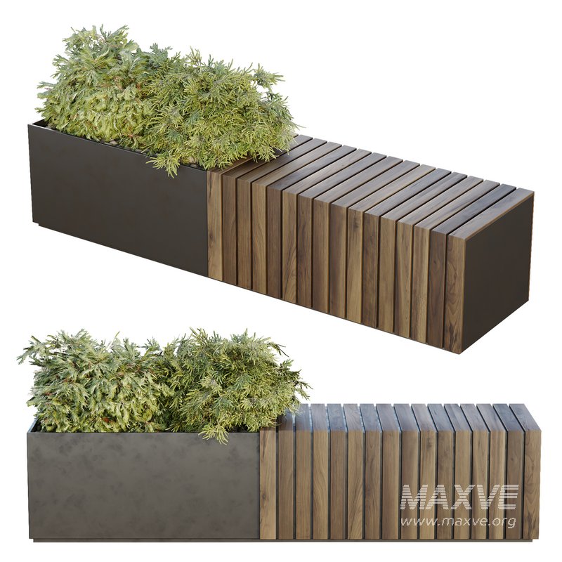 HQ Urban environment set of green plant benches 13 - Image 1