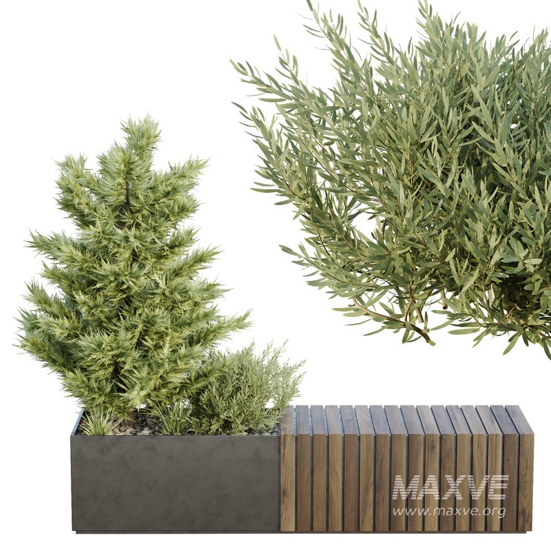 HQ Urban environment set of green plant benches 15 - Image 3