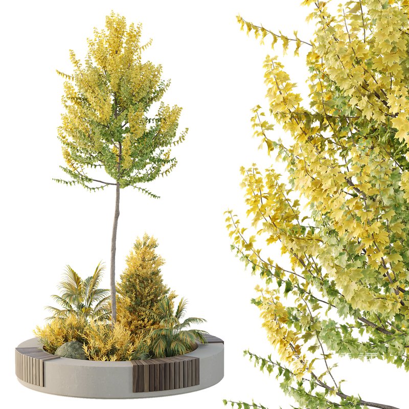 HQ Urban environment set of green plant benches 20 - Image 1