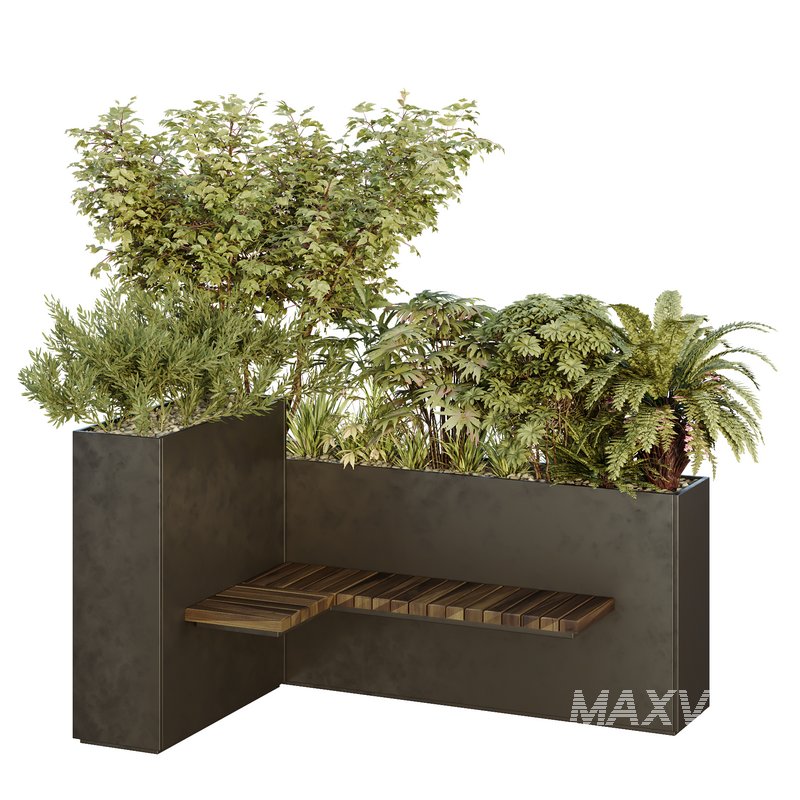 HQ Urban environment set of green plant benches 18 - Image 1