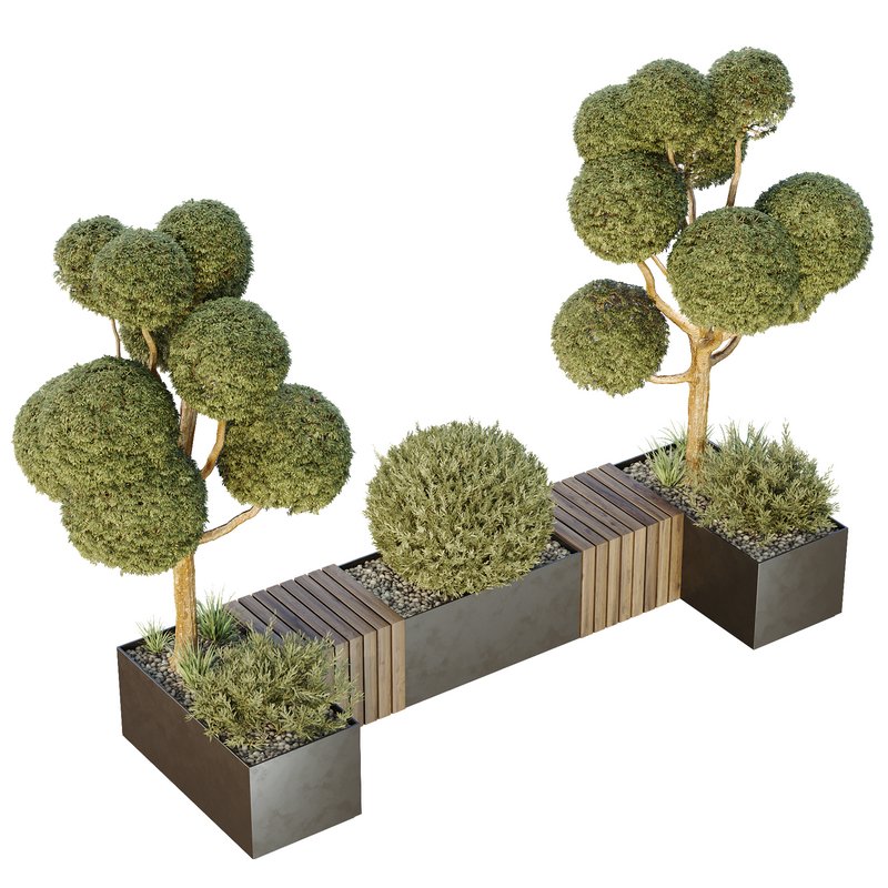 HQ Urban environment set of green plant benches 12 - Image 1