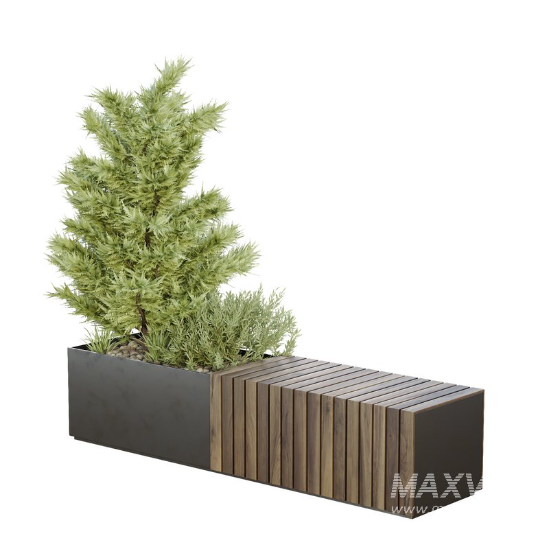 HQ Urban environment set of green plant benches 15 - Image 1