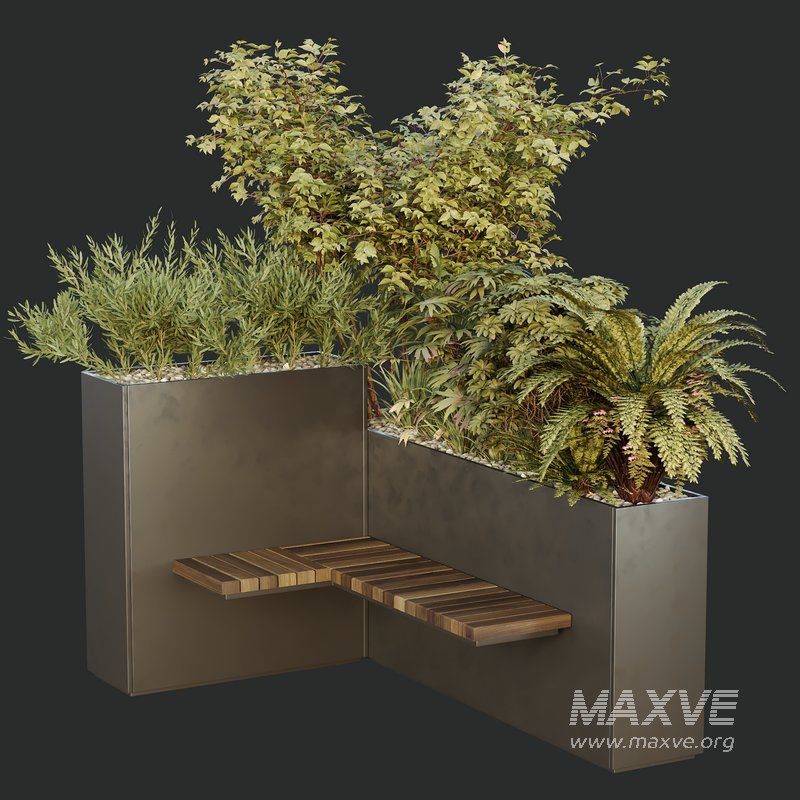 HQ Urban environment set of green plant benches 18 - Image 3