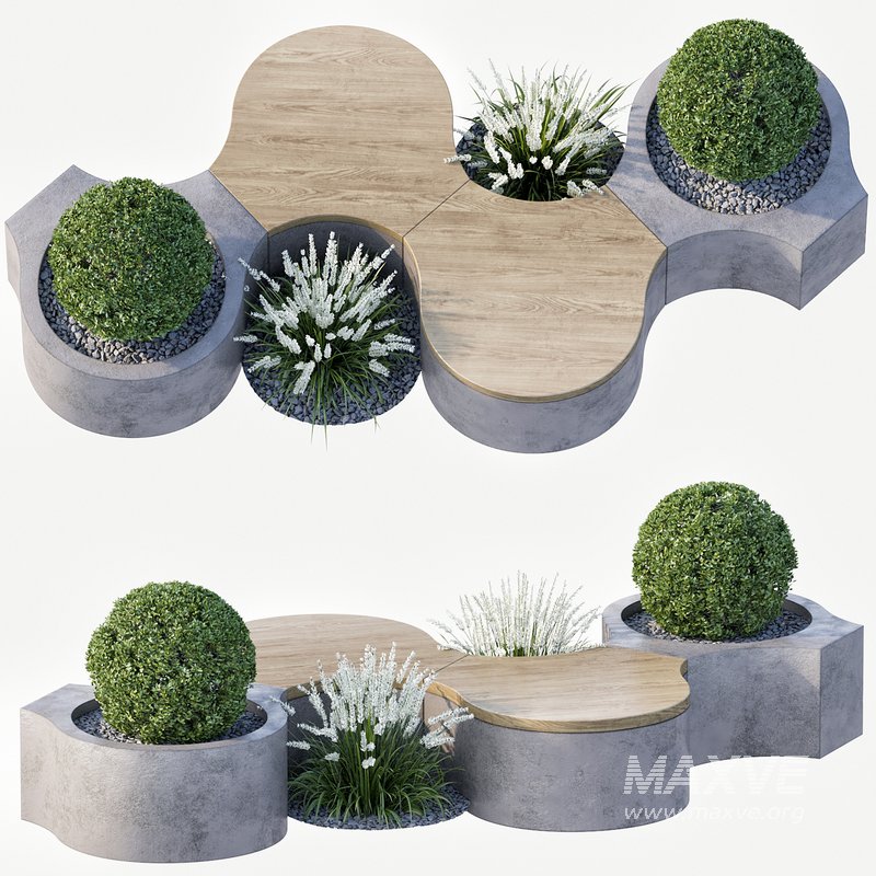 Bench with Plants – Urban Furniture 02 - Image 1