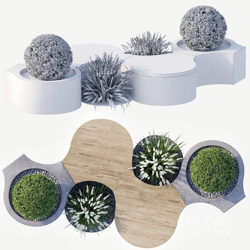 Bench with Plants – Urban Furniture 02 - Image 3