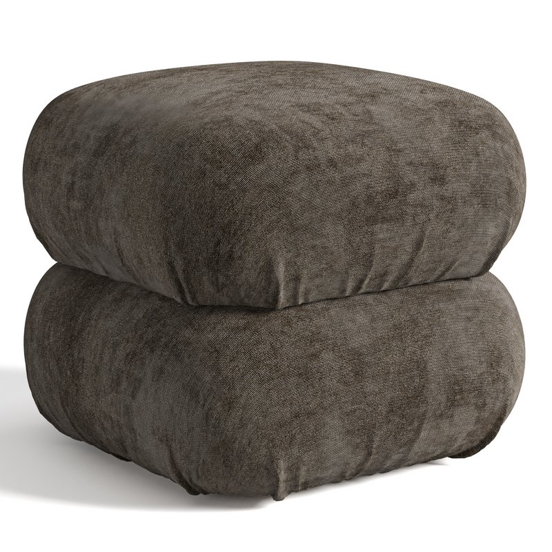 RUCHED DARK BEIGE VELVET POUF - Image 5