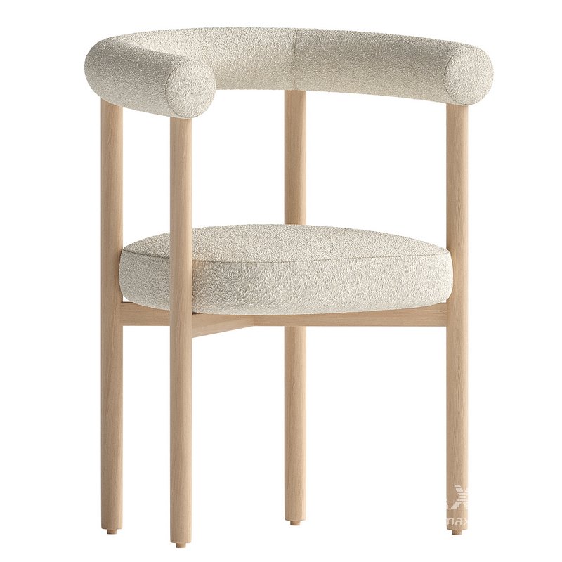 FURNITURE Modern dining room furniture Curved backrest wooden chair Wood frame white teddy fabric dining chair - Image 3