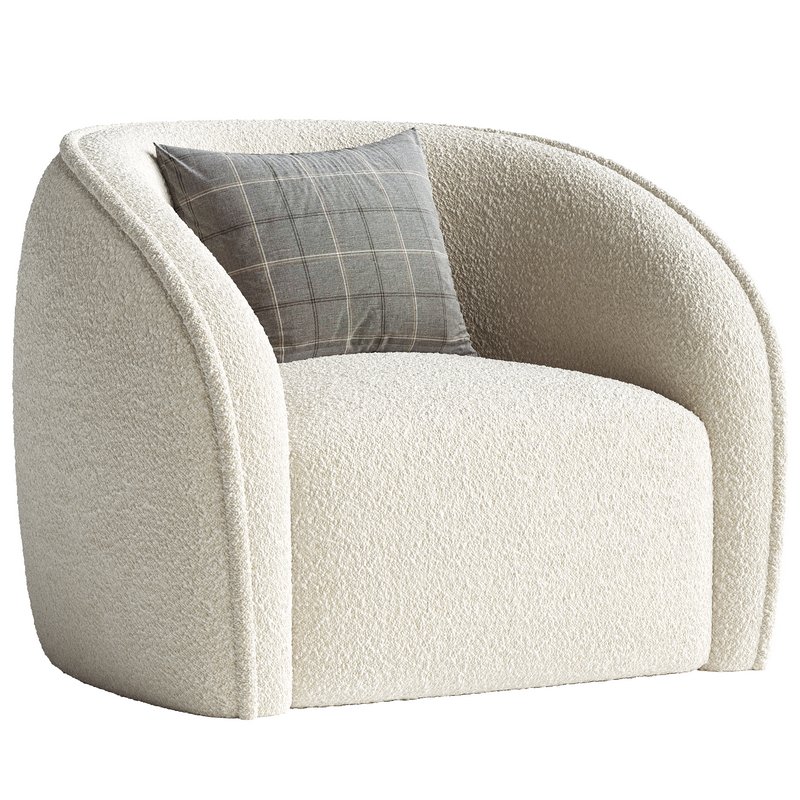White Boucl  Upholstered Armchair – Seral - Image 1