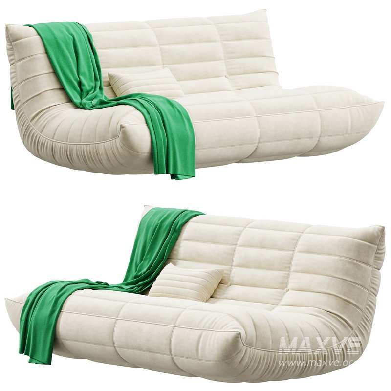 Blanchette Kail Microfiber Microsuede Armless 3-Seat Togo Three Seater Sofa - Image 1