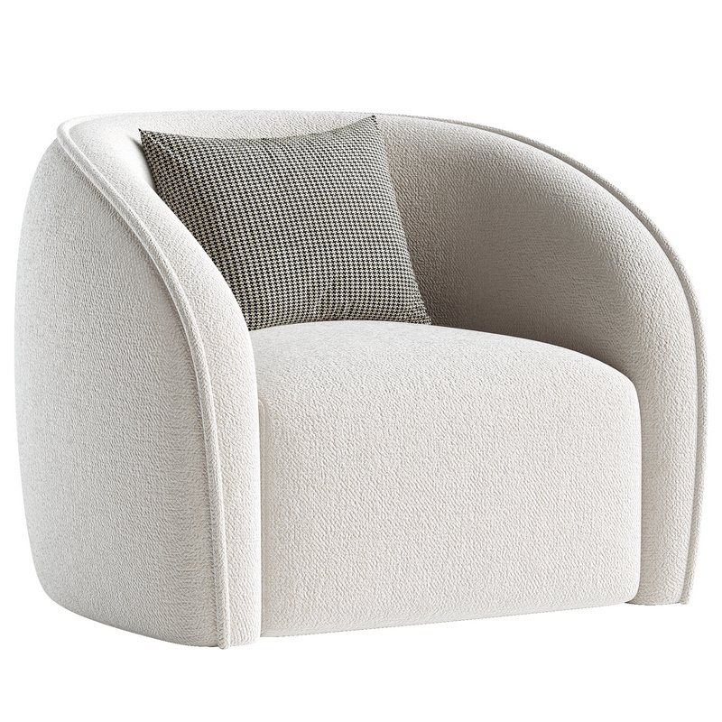 White Boucl  Upholstered Armchair – Seral - Image 2